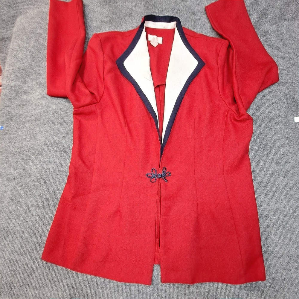 Lynda Smith Swann Vintage Red Nautical Blazer Frog Closure Made in USA Size 16